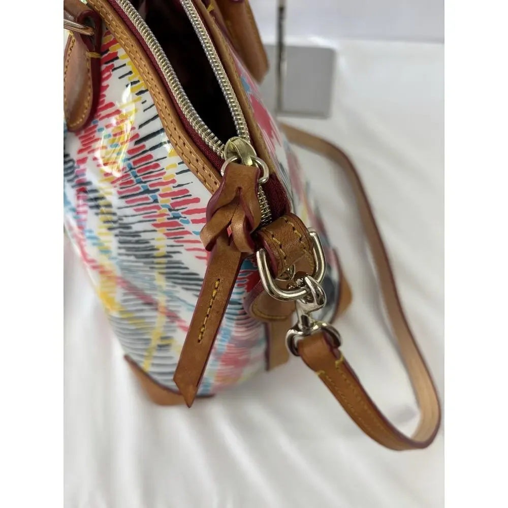 Dooney Bourke Chatham White Bright Plaid Domed Satchel Top Handles Shoulder